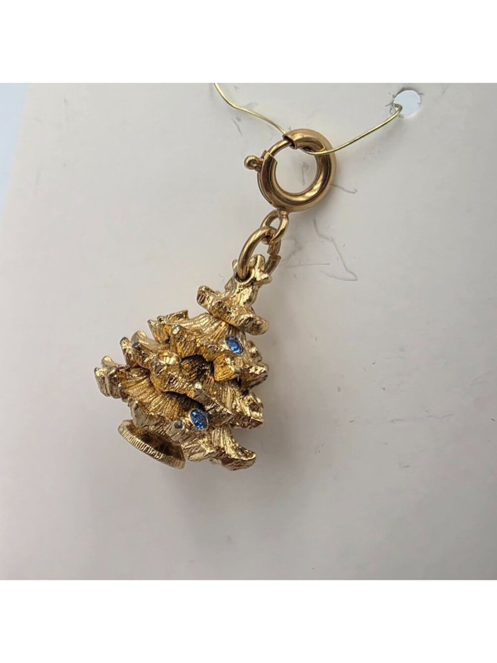 Vintage Monet Gold-Tone Christmas Tree Charm Pendant Rhinestones Lobster Clasp